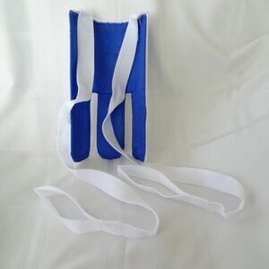 Blue Sock Aid. Plastic form, straps with loops.